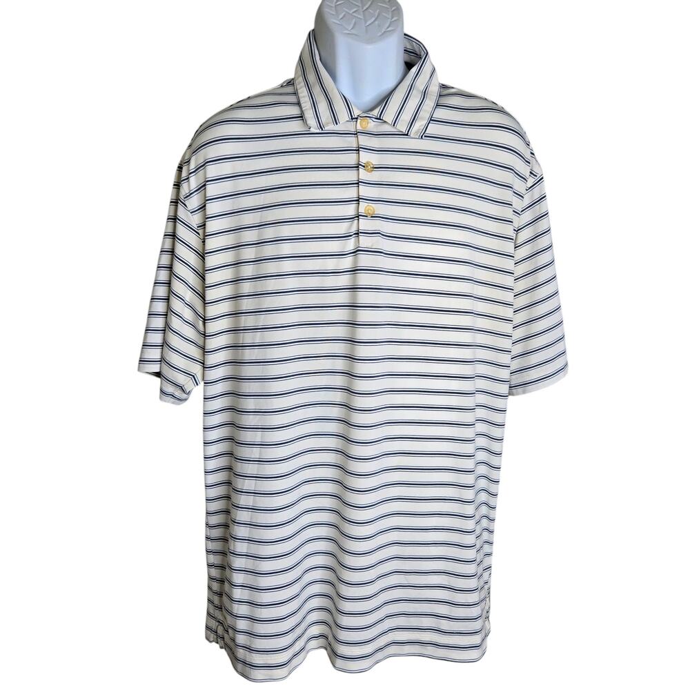 Nike Golf Mens Preppy Polo Shirt Size‎ Large Blue White Striped Dri Fit Golfcore